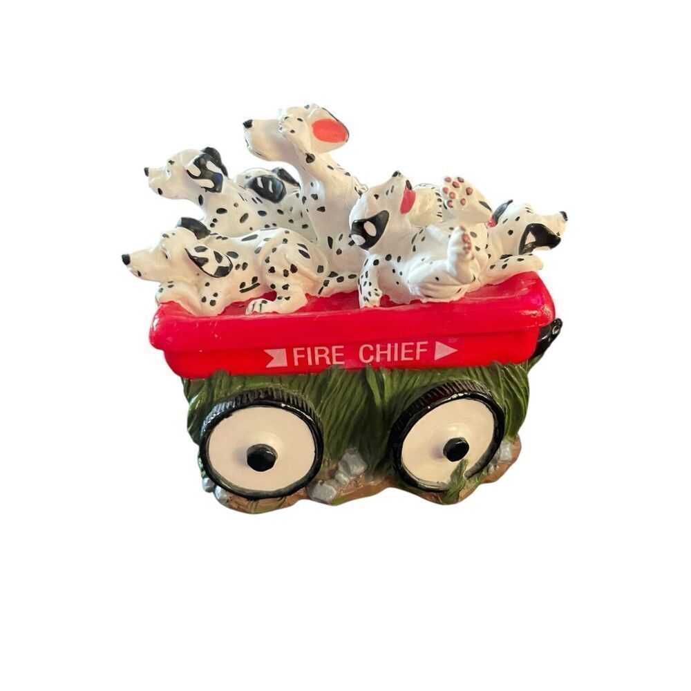 1992 Chariots of Fire Dalmations Trinket Music Box Fire Chief Red Wagon